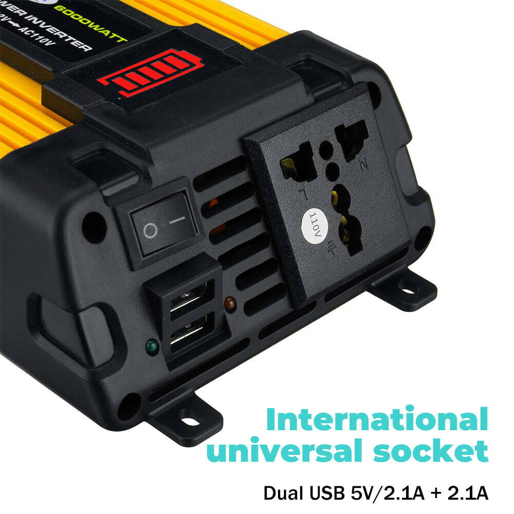 Classic 4000W Power Inverter DC12V to AC110V Sine Wave Convert with 2 USB Ports 1 Sockets for Camp Home