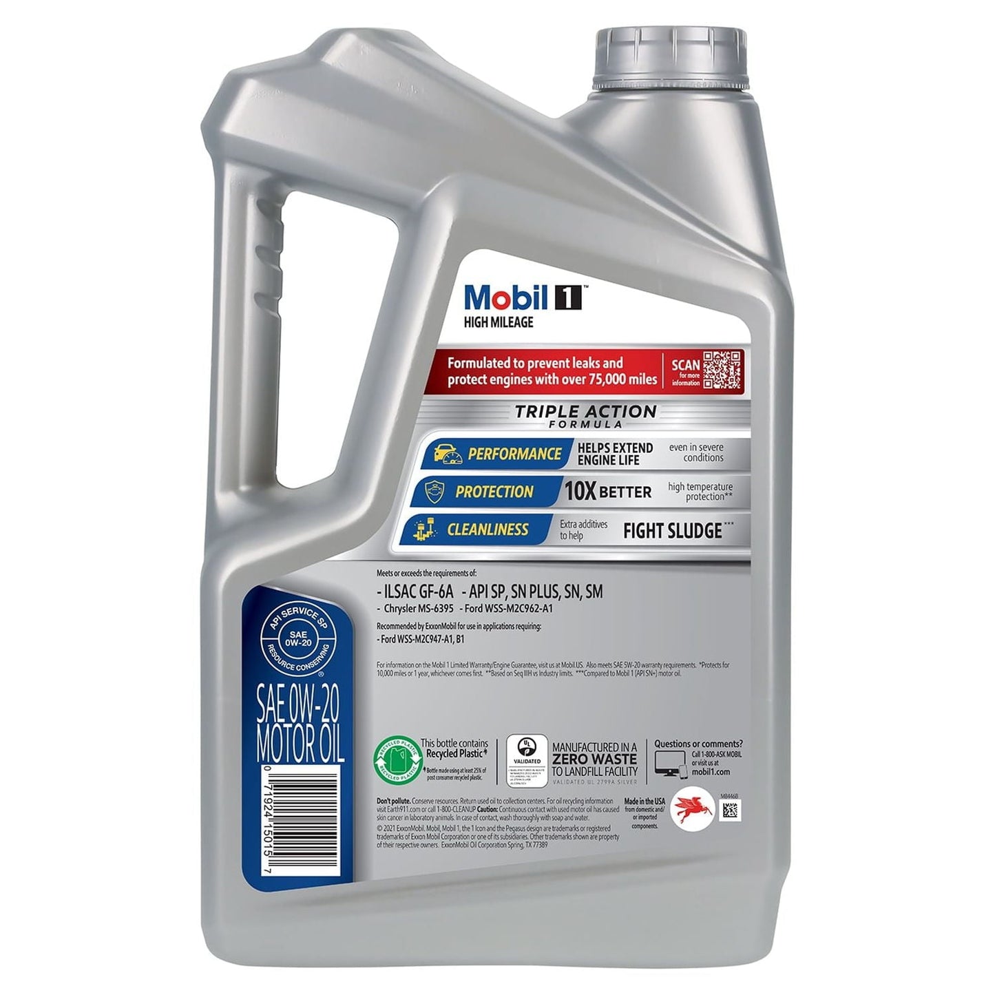 Classic Mobil 1 High Mileage Full Synthetic Motor Oil 0W-20, 5 qt