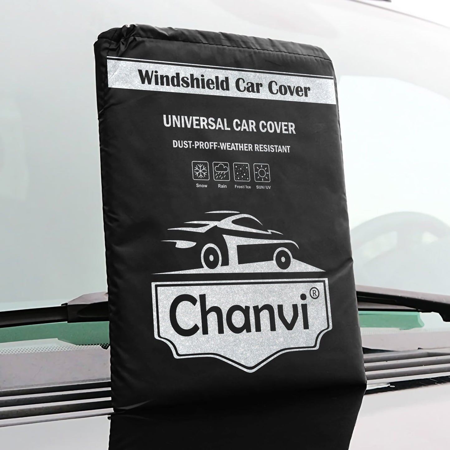 Classic Chanvi Windshield Snow Ice Cover Extra Larger Size 97"x 63" Cover with 3 Layers Material Waterproof Sun Protection All Cars, Trucks, SUVs, Mpvs (Black, 97"x 63")