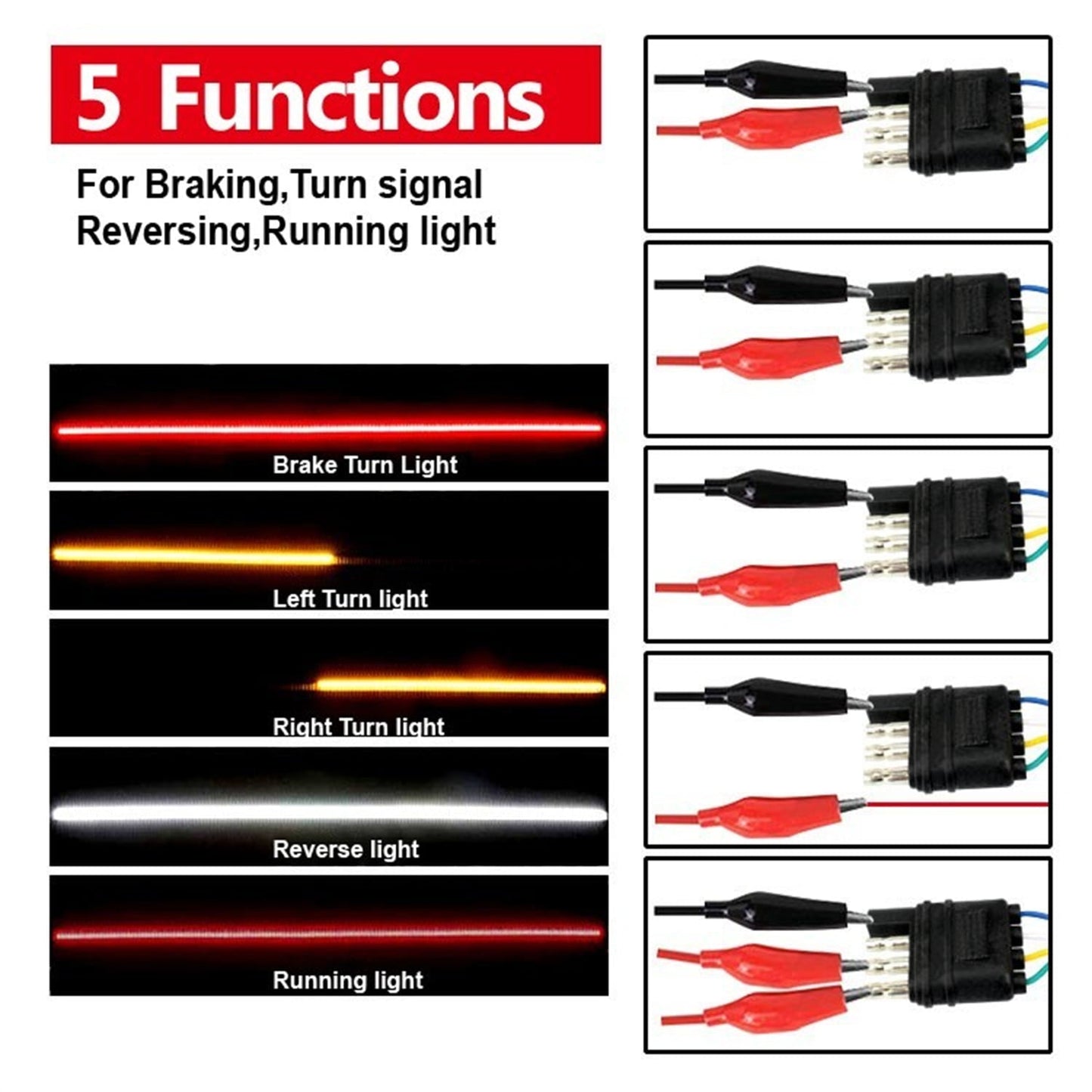 Versatile BLUELK 60" Truck Tailgate Light Bar Four Row 648 LED Flexible Strip Running Turn Signal Brake Reverse Tail Light,Red/White