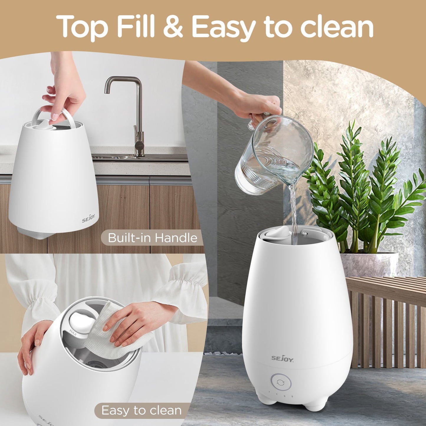 Versatile Sejoy Ultrasonic Humidifier for Home, Baby, 5L Large Capacity, Cool Mist, Remote Control, Auto Shut-off, White