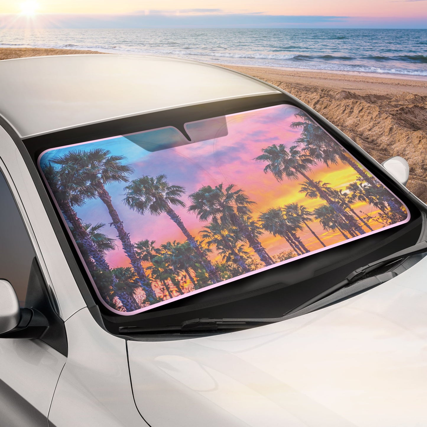 Classic BDK CBAS-3101 Sunset Palm Trees Car Window Windshield Sun Shade Visor 64"x32"