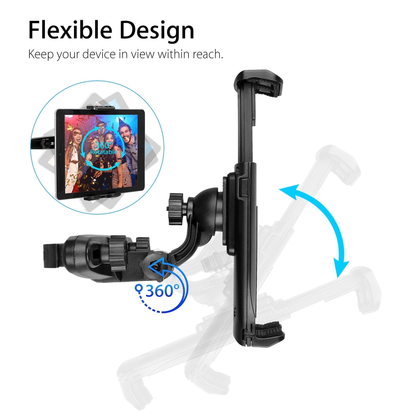 Versatile Car Headrest Tablet Holder, EEEkit Universal Adjustable Car Seat Headrest Tablet Mount Holder Fit for Apple iPad Air Mini, Samsung Galaxy Tab, Kindle Fire, Nintendo Switch, and 4.0"-12.5" Tablet