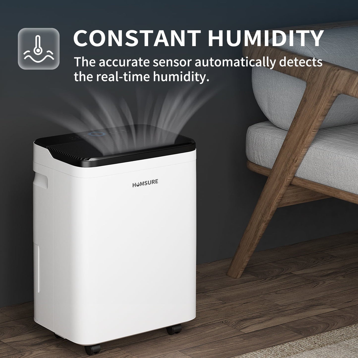 Classic HUMSURE Dehumidifier 50 Pint Intelligent Humidity Control, 4,500 sq. ft. for Basements, Large Rooms, Bathrooms, Max Moisture Removal 70 Pints (95 "F, 95% RH)