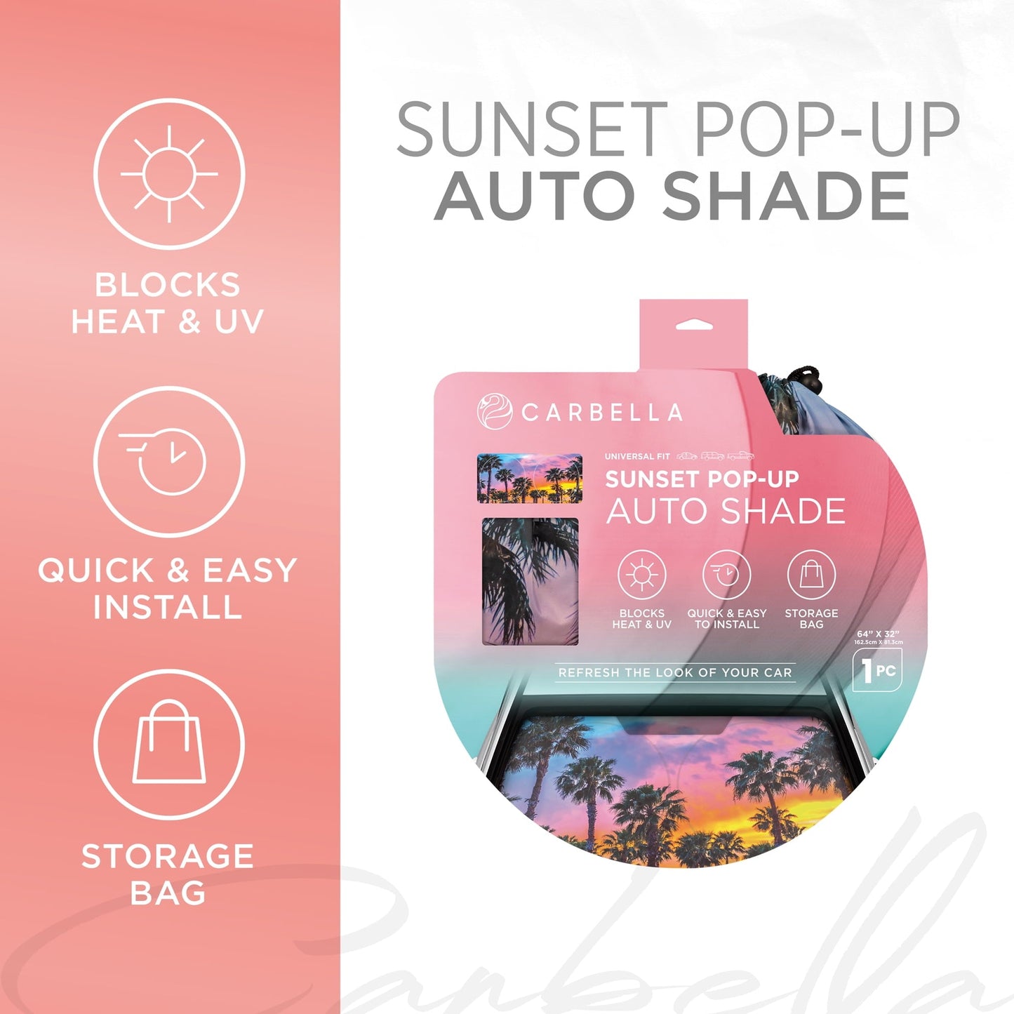 Classic BDK CBAS-3101 Sunset Palm Trees Car Window Windshield Sun Shade Visor 64"x32"