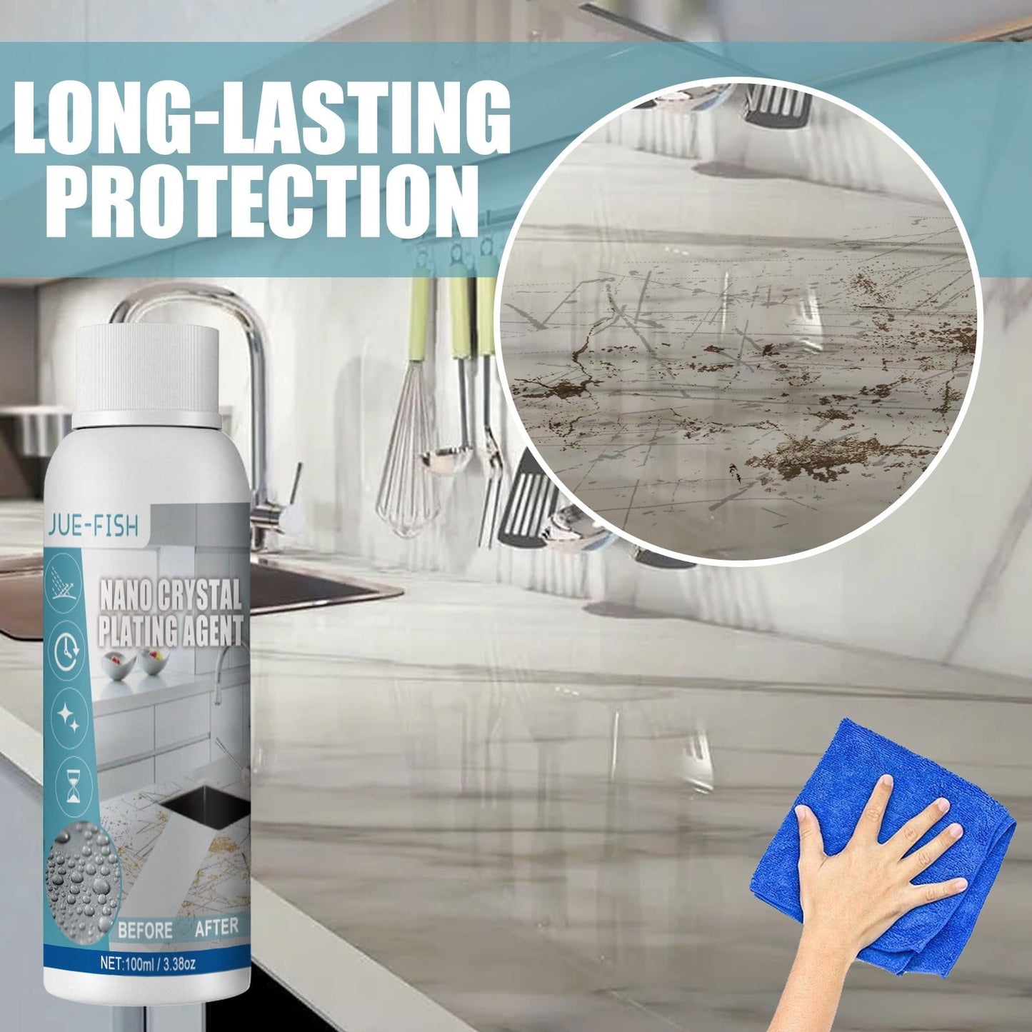 Versatile High Protection Ceramic Coating Spray, High Protection Crystal Coating, Quick Waxing Polishing, Glass Cleaning, Plastic Trim Renovation, Long Lasting Gloss