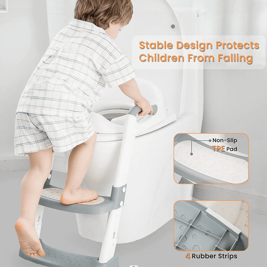 Versatile KORIMEFA Baby Potty Training Seat, Potty Toilet Seat, Foldable Toddler Toilet Potty Chair, Toilet Trainer Seat with Anti-Slip Pads Ladder for Boys Girls Kids, Grey