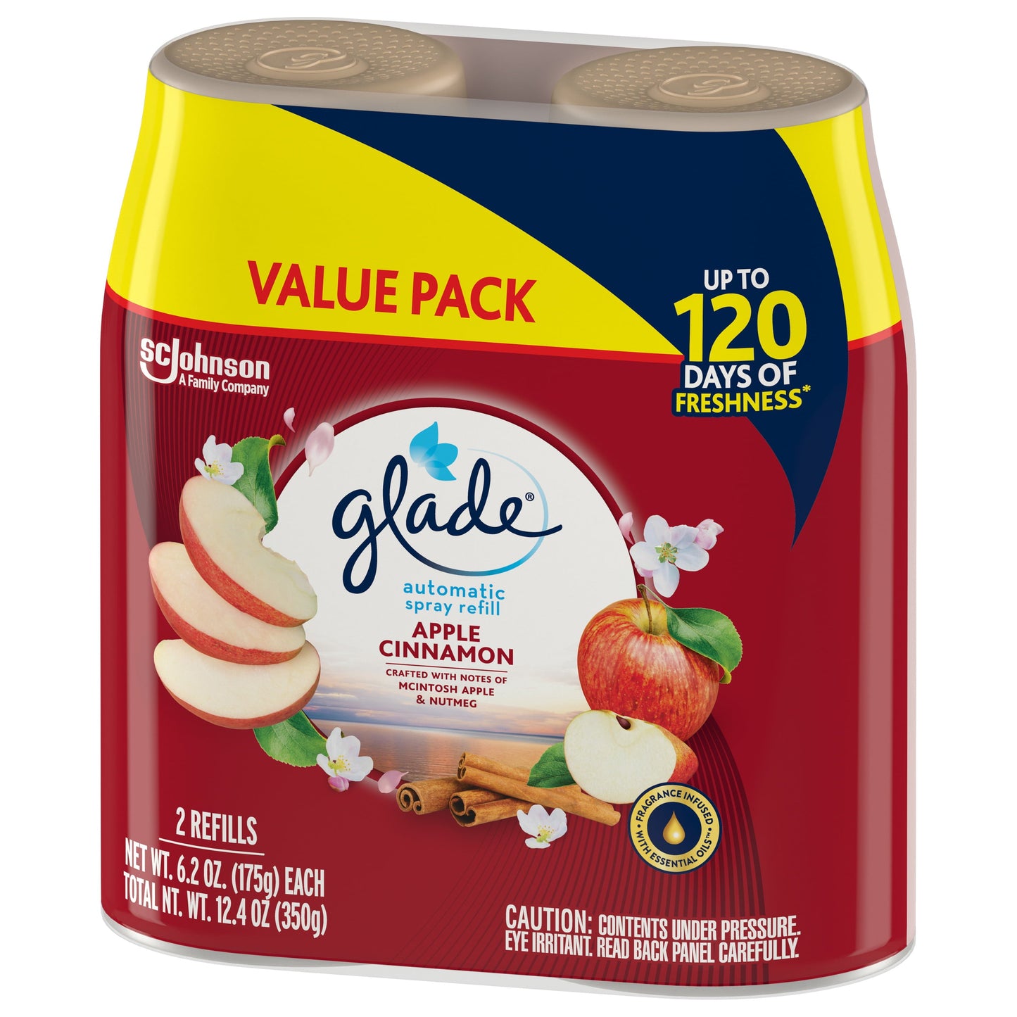 Versatile Glade Automatic Spray Refill 2 CT, Apple Cinnamon, 12.4 OZ. Total, Air Freshener