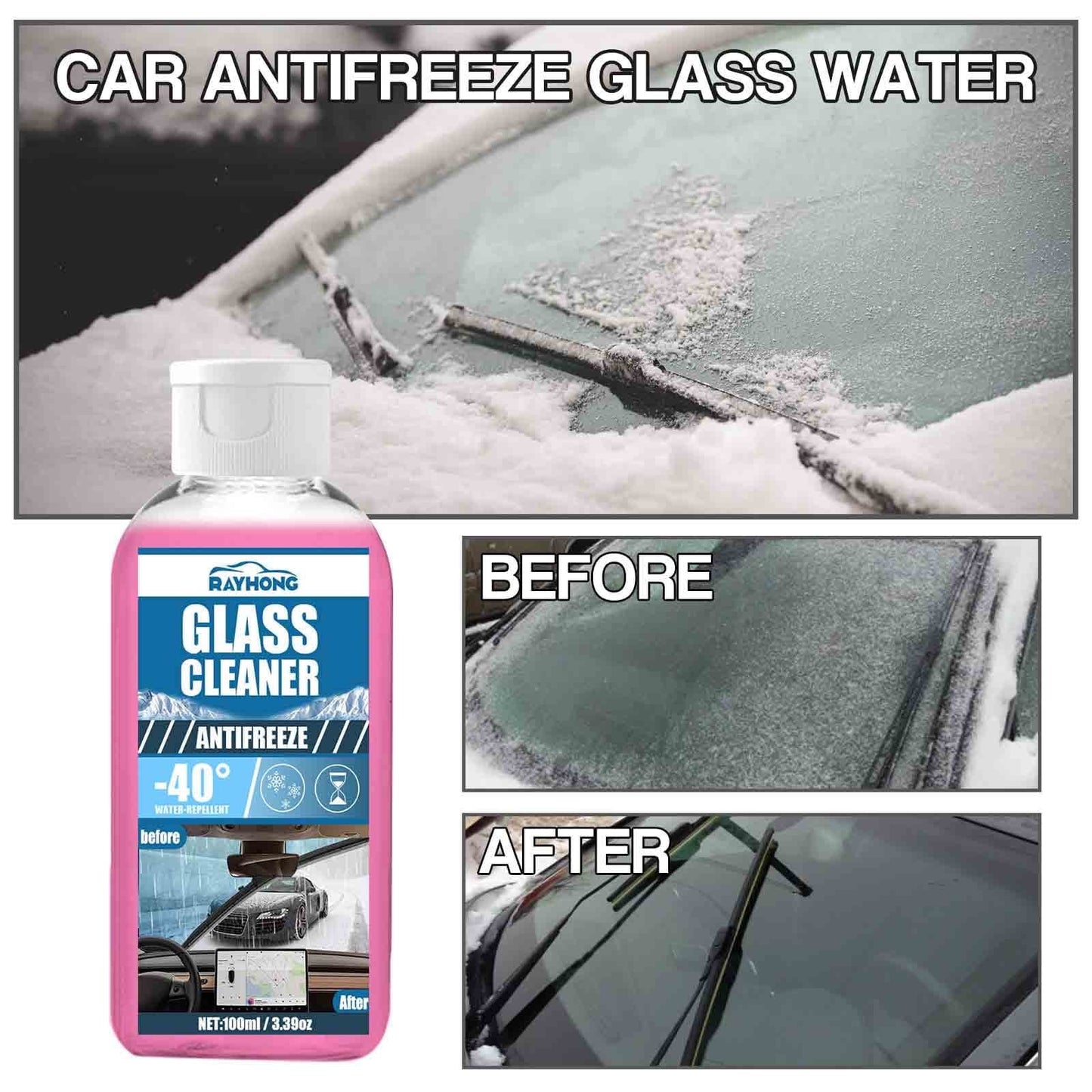 Versatile Thsue Car Antifreeze Glass Water: Fast Snow Melting, Clear Vision, Lubricating Brush(100ml)