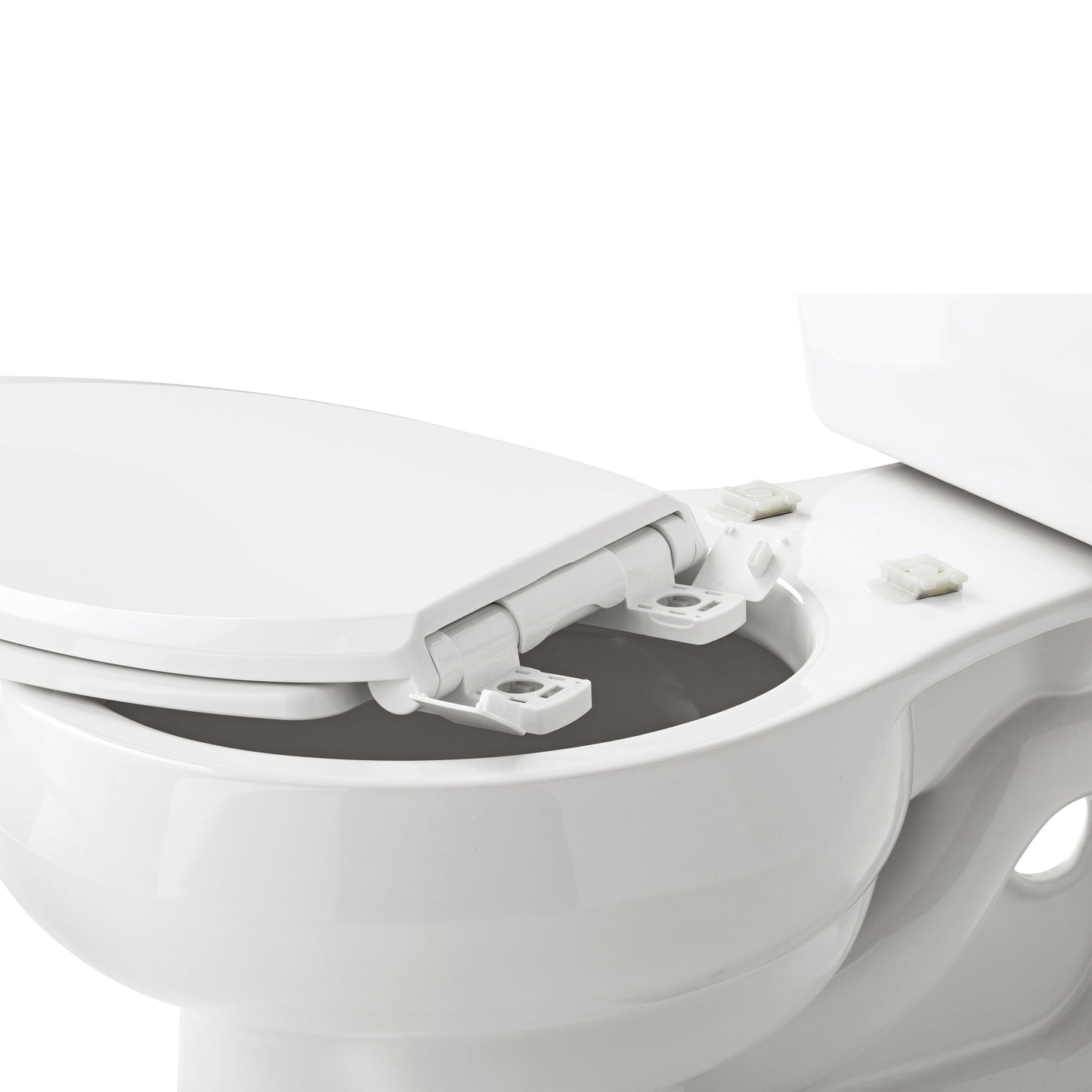 Versatile Mainstays Elongated Plastic Toilet Seat with Soft Close and Easy off in Daisy White