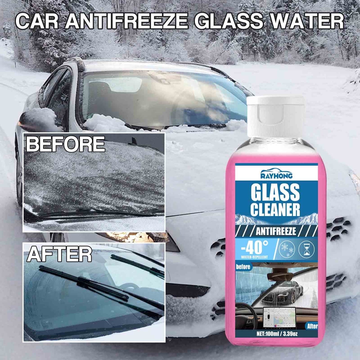 Versatile Thsue Car Antifreeze Glass Water: Fast Snow Melting, Clear Vision, Lubricating Brush(100ml)