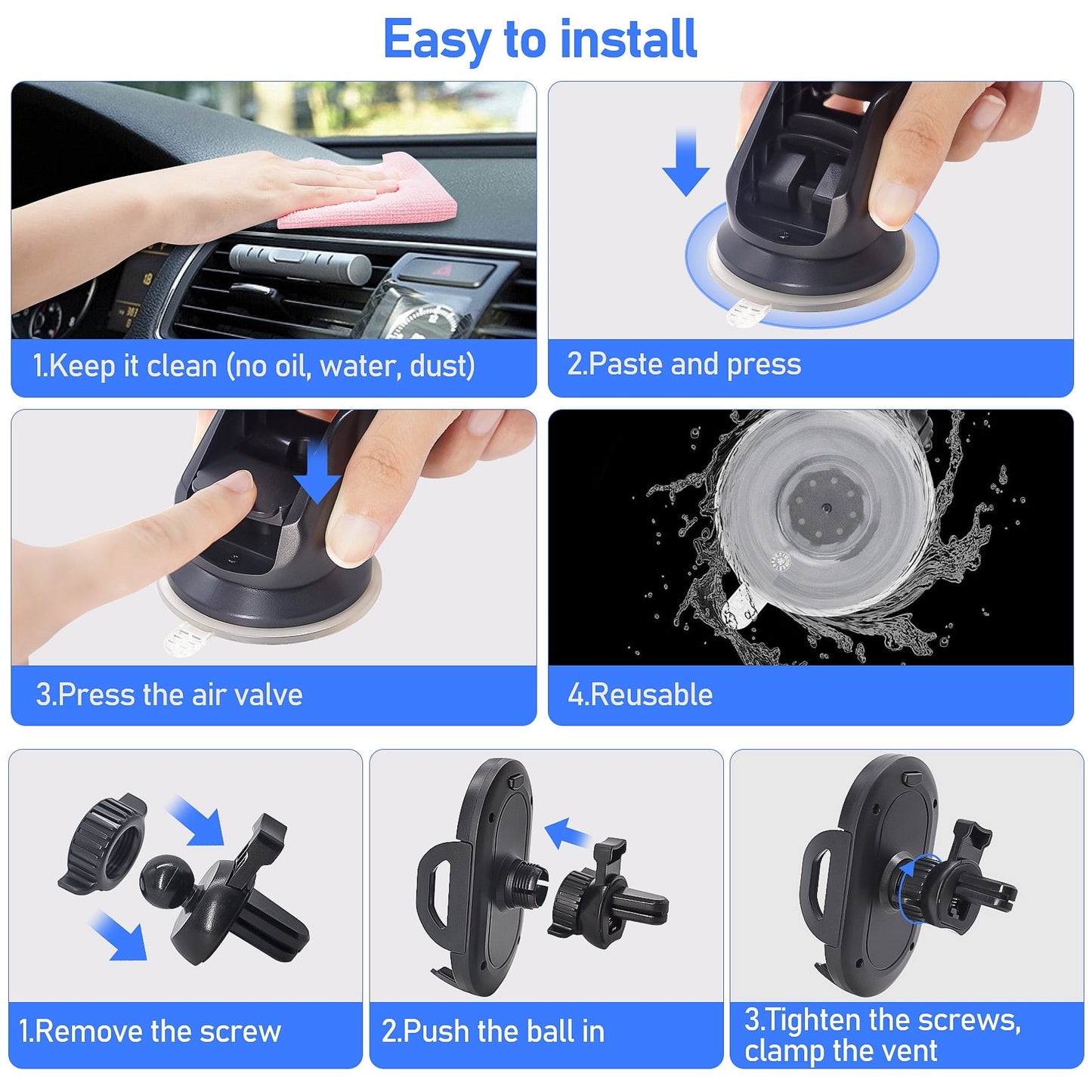 Classic Huryfox Car Phone Holder Universal Mobile Mount for Vehicle, Smartphone Stand on Dashboard, Windshield, Vent, Automobile Cradle Compatible with iPhone, Android Phone