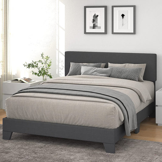 Versatile Allewie Queen Platform Bed Frame with Upholstered Adjustable Fabric Headboard, Dark Grey