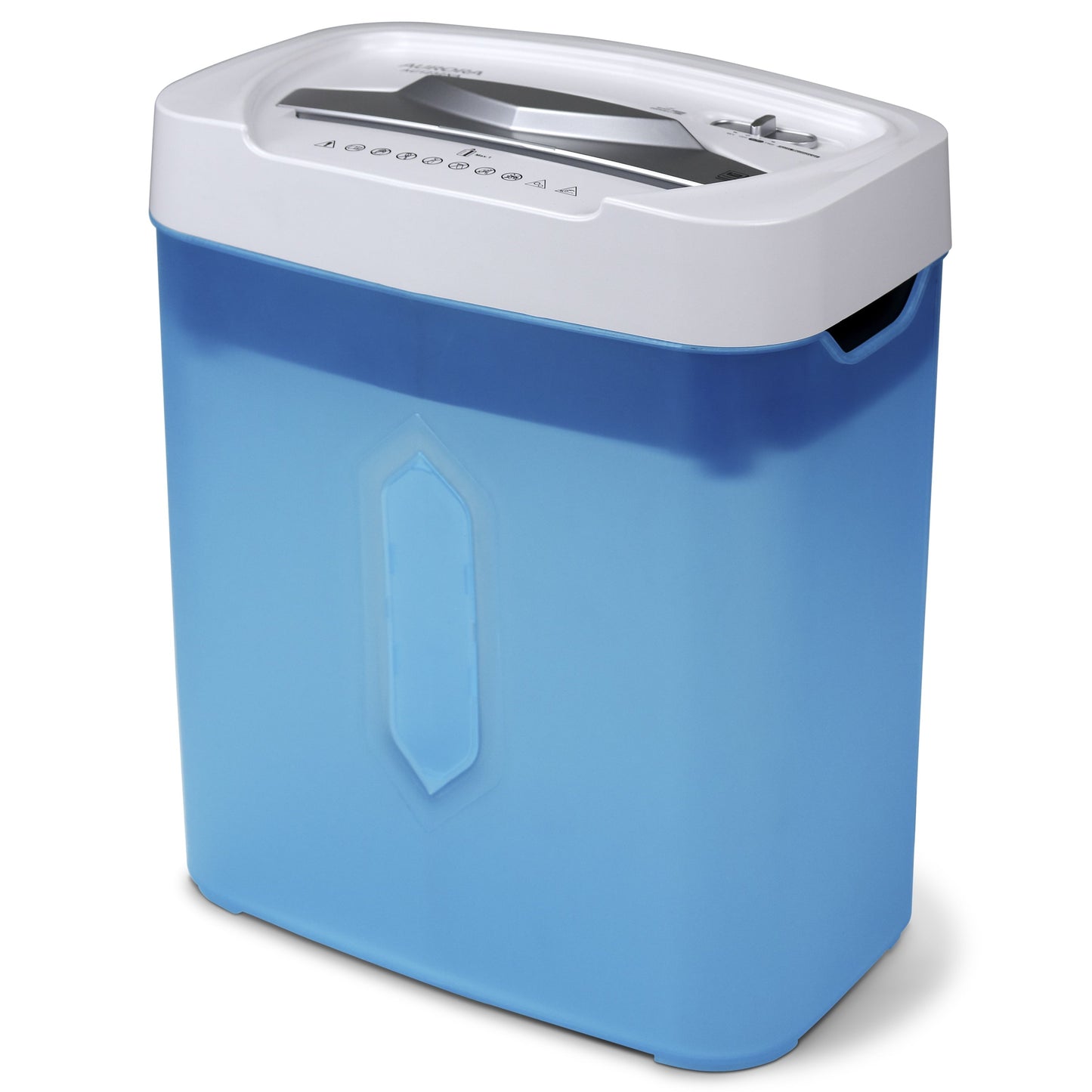 Classic Aurora GB Anti-Jam 12-Sheet Crosscut Paper and Credit Card Paper Shredder 5.2-gallon Translucent Wastebasket , White/Blue