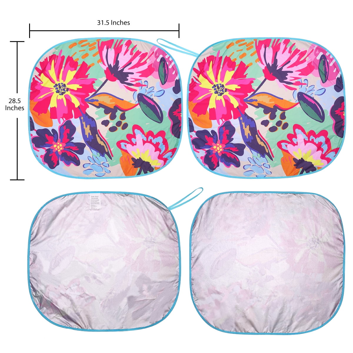 Classic Auto Drive Sedan SUV Hatchback Windshield Floral Design Twist Sun Shade 1 Pair, 28.5"x 31.5"