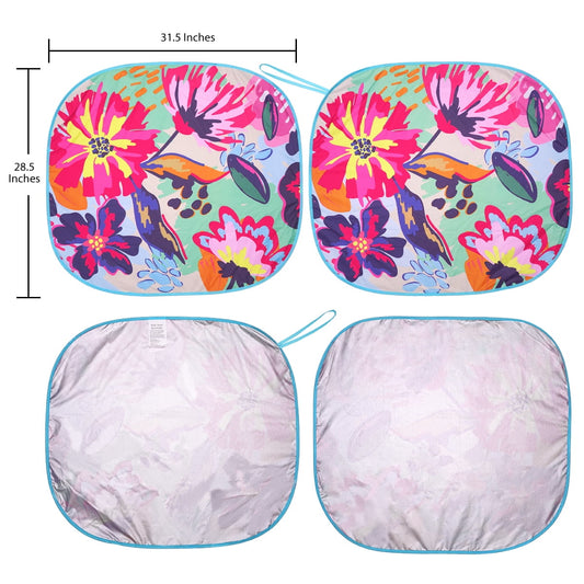 Classic Auto Drive Sedan SUV Hatchback Windshield Floral Design Twist Sun Shade 1 Pair, 28.5"x 31.5"