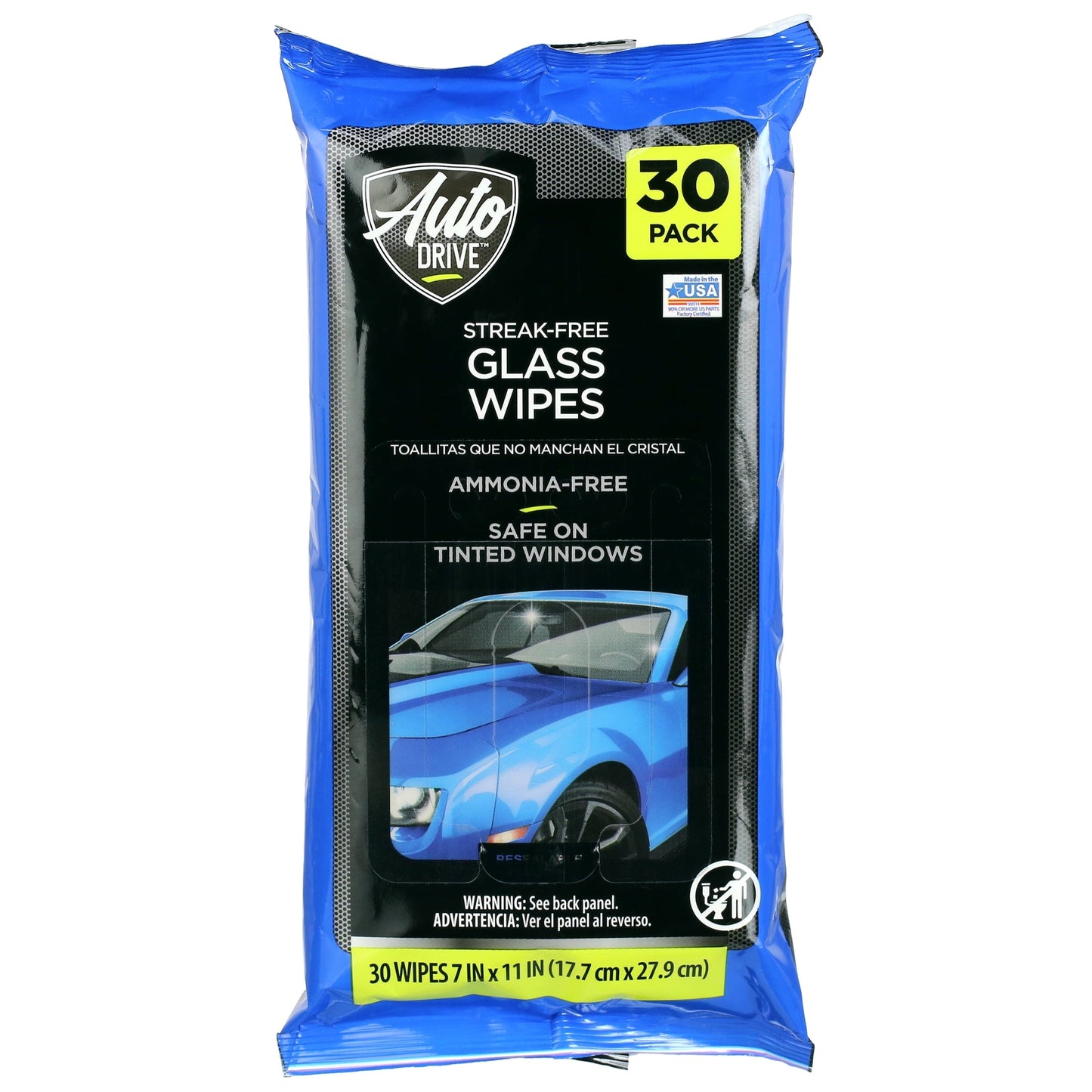 Classic Auto Drive Streak-Free Glass Wipes - Ammonia Free Formula (30 Count)