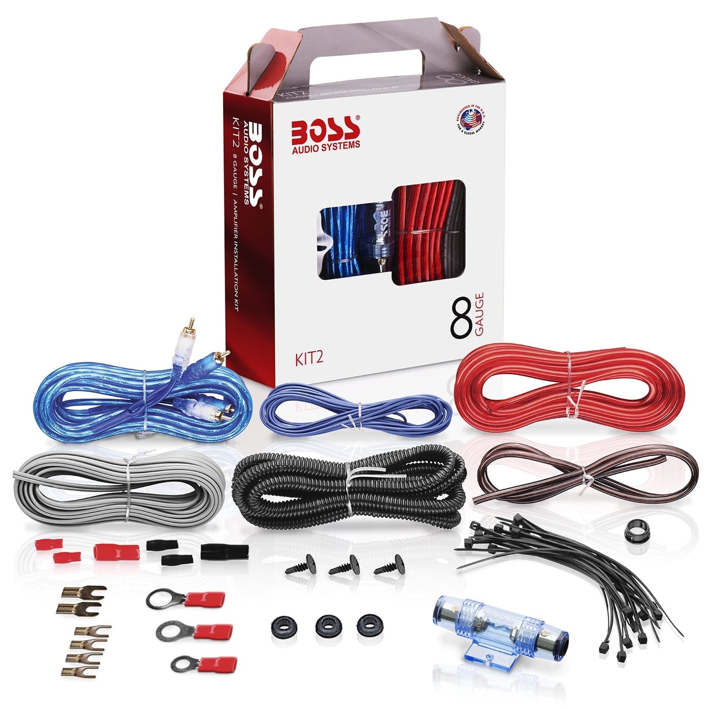 Versatile BOSS Audio Systems KIT2 8 Gauge Amp Installation Wiring Kit - A Car Amplifier Wiring Kit Makes Wire Connections and Brings Power to Your Radio, Subwoofers and Speakers