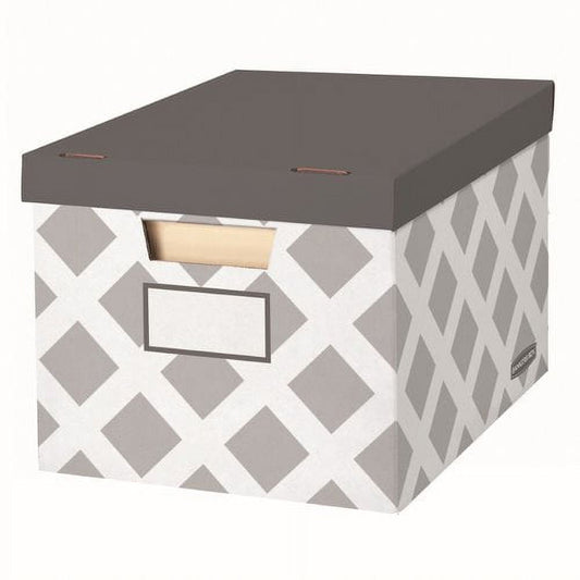 Classic Bankers Box 3-Count Decorative, Letter/Legal File Box, Grey, Diamond Design with Grey Lid