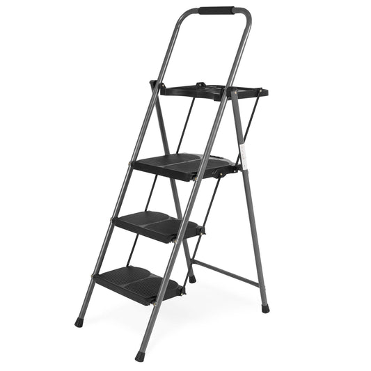 Versatile Best Choice Folding Steel 3-Step Stool Ladder Tool Equipment w/ Hand Grip, Wide Platform Steps, 330lbs Capacity