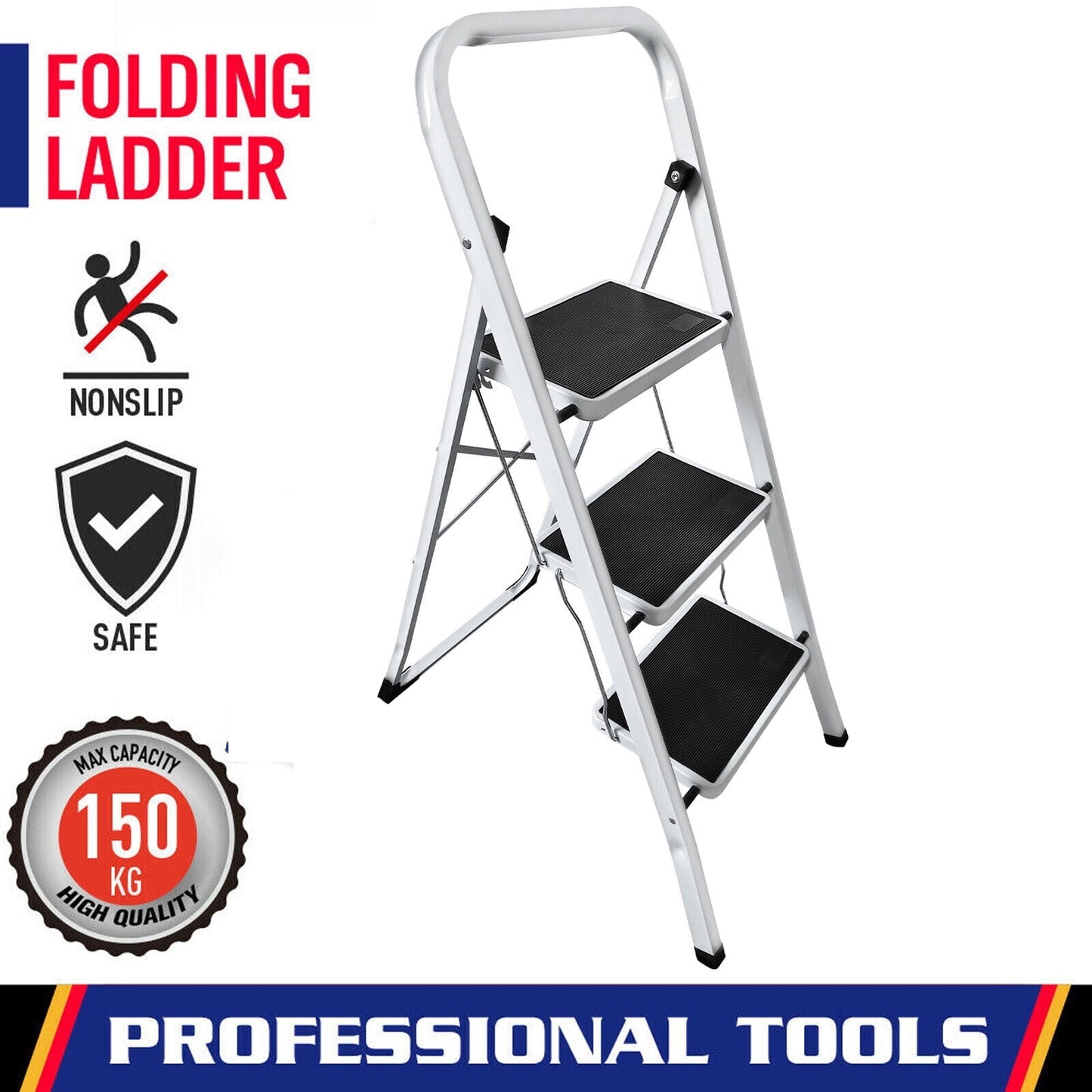 Classic Bowoshen 3 Step Heavy Duty Non-Slip Tread Folding Compact Safety Step Ladder Stepladder