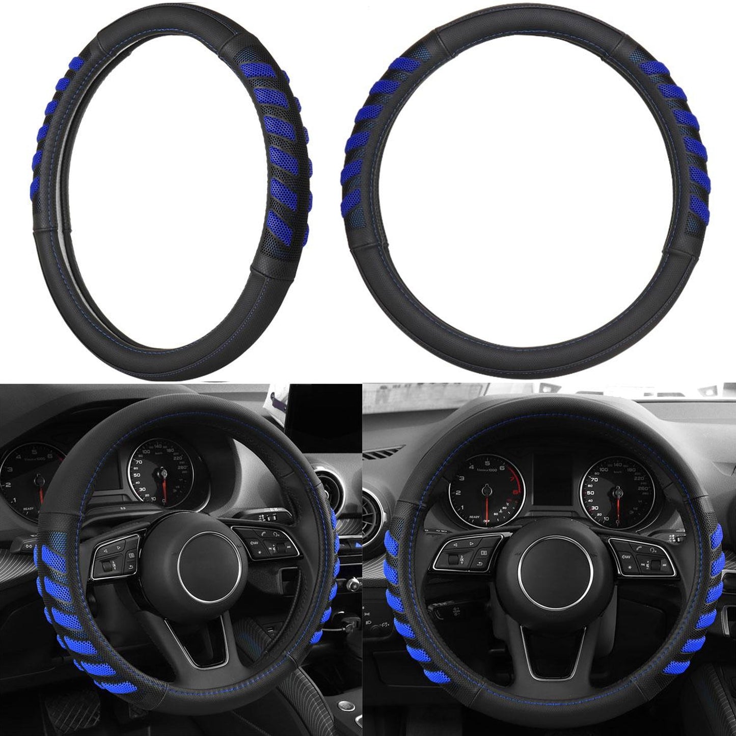 Classic Car Steering Wheel Cover Grip Black Blue Auto Universal High Quality 14.5"-15.5"