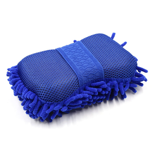 Versatile Durable Practical Microfiber Chenille Car Wash Sponge w Elastic Hand Strap Blue