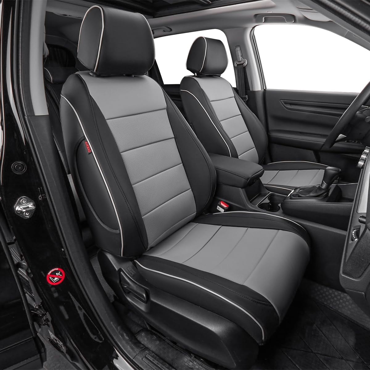 Classic EKR Custom Fit CRV Seat Covers for Honda CRV EX,EXL,Hybrid 2023 2024 - Full Set Breathable Leather Auto Seat Covers(Black with Gray)