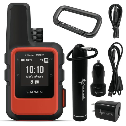 Versatile Garmin inReach Mini 2 Satellite Communicator (Flame Red), Hand-Held, Unisex Adult with Wearable4U Power Pack Bundle