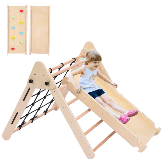 Versatile Garvee 2-in-1 Wooden Climbing Toys, Foldable Triangle Ladder Toy, with Ramp, Slide or Climb, Indoor Gym Playground Playset for Toddlers