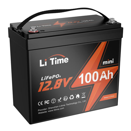 Classic LiTime 12V 100Ah MINI LiFePO4 Lithium Battery, Upgraded Max. 1280Wh Energy Small Size LiFePO4 Battery with Upgraded 100A BMS for RV, Camper, Solar, Trolling Motor