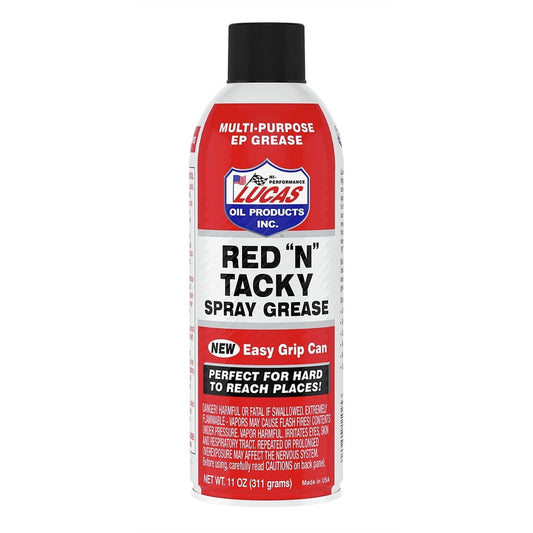 Versatile Lucas Red N Tacky Spray Grease 11 ounce easy grip can