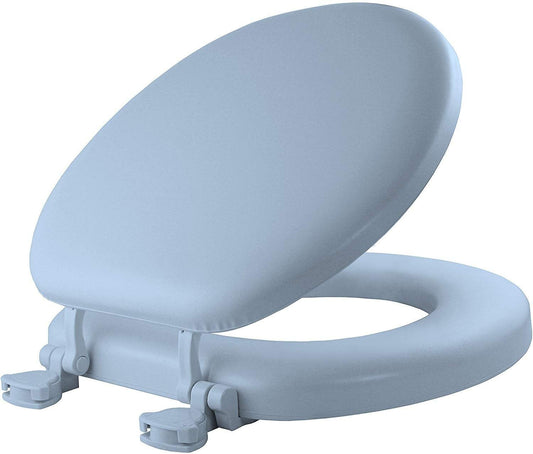 Versatile MAYFAIR Soft Toilet Seat Easily Remove, ROUND, Padded with Wood Core, Light Blue, 13EC 034