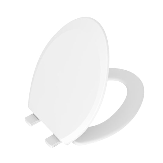 Versatile Mainstays Elongated Plastic Toilet Seat with Soft Close and Easy off in Daisy White