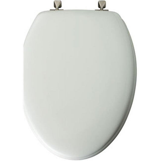 Classic Mayfair Edgewater? Elongated Enameled Wood Toilet Seat in White with STA-TITE? Seat Fastening System? and Brushed Nickel Hinge