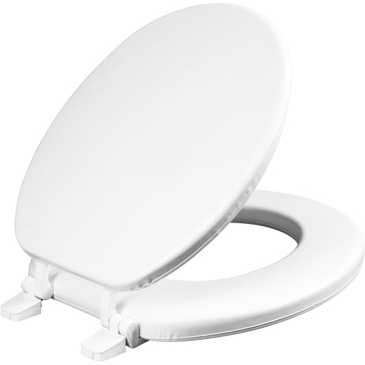 Classic Mayfair Round Soft Toilet Seat in White with Solid Plastic Core with Top-Tite Hinge