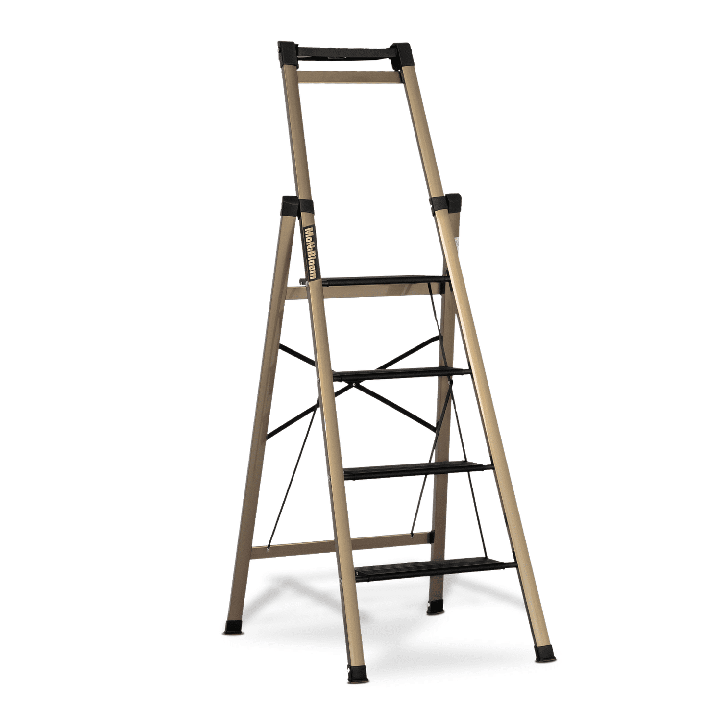 Versatile MoNiBloom 4 Step Ladder Folding Stool Heavy Duty 331Lbs Capacity Industrial Lightweight, Black/Gold