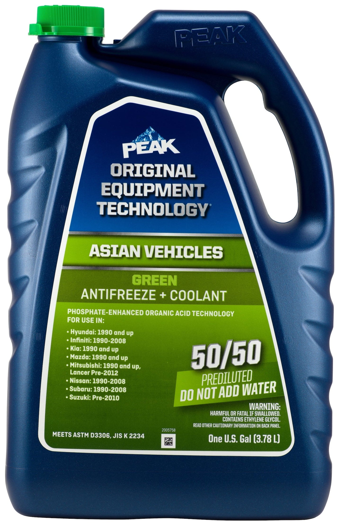 Classic PEAKÂ® ORIGINAL EQUIPMENT TECHNOLOGY Antifreeze + Coolant For Asian Vehicles - Green