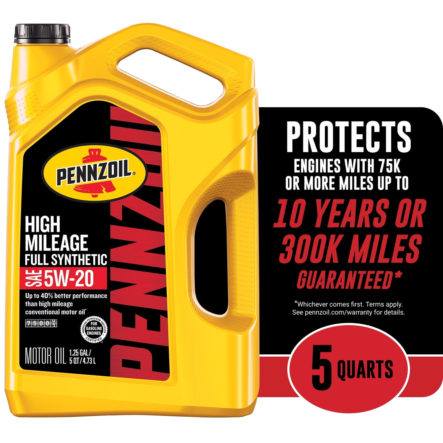 Versatile Pennzoil Full Synthetic High Mileage 5W-20 Motor Oil, 5 Quart