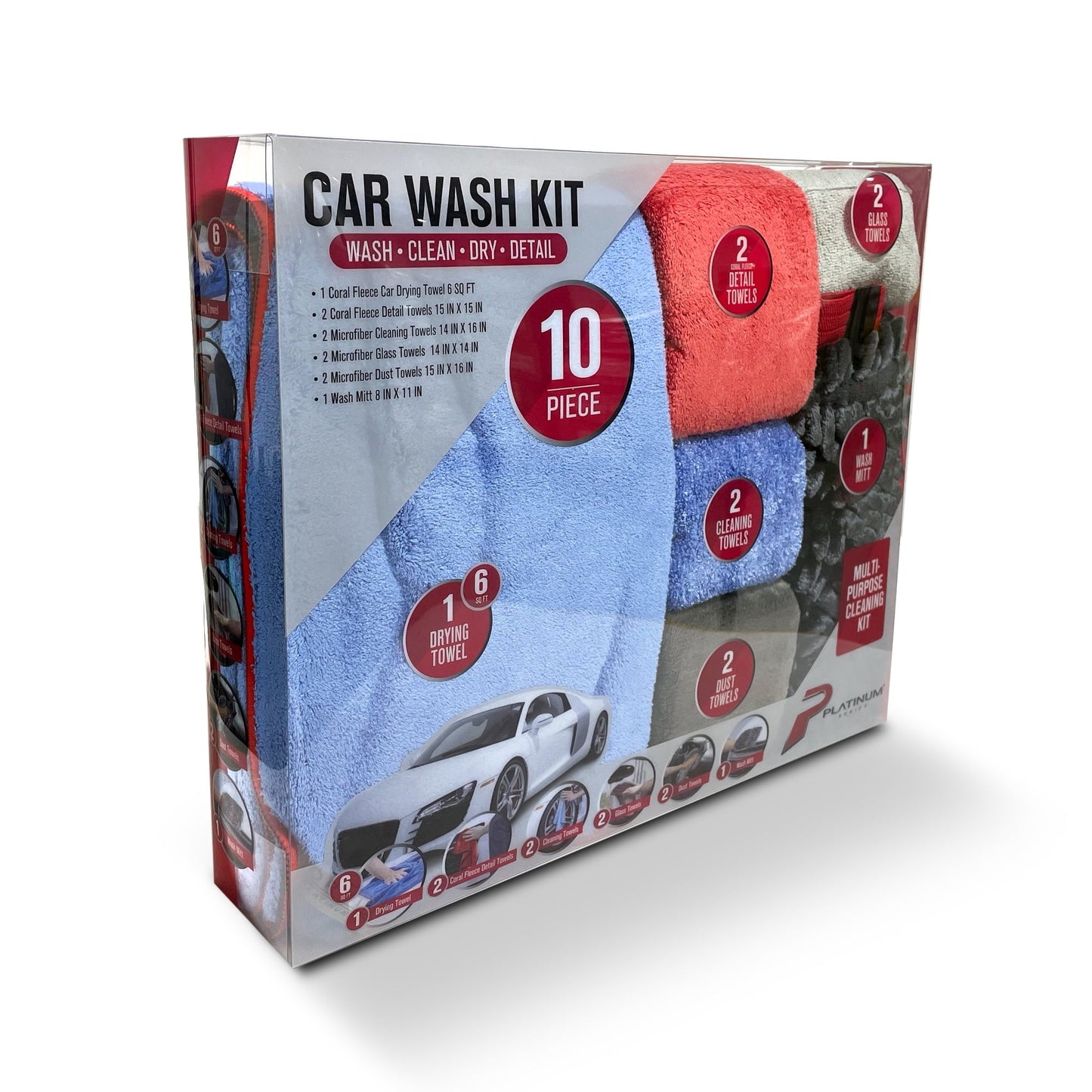 Versatile Platinum Series Complete Microfiber Car Wash Kit, 10 Piece, Machimpex USA