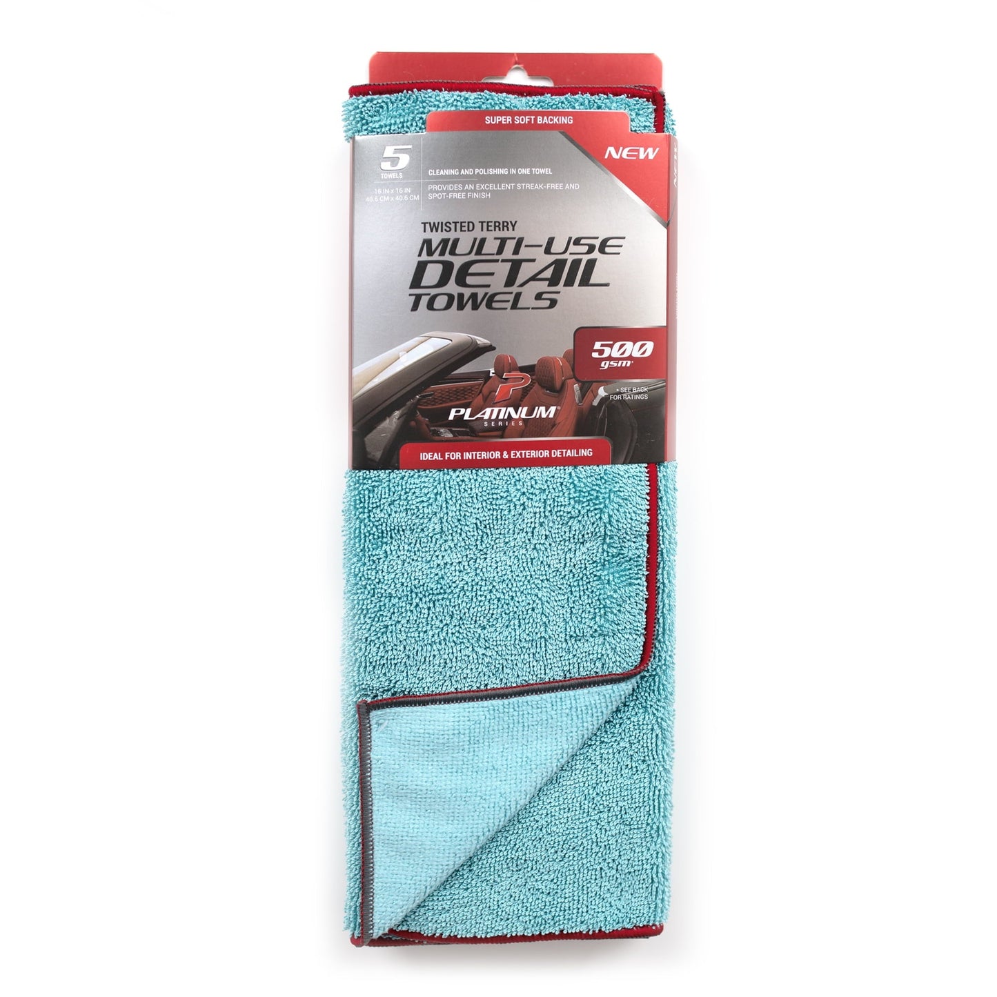 Classic Platinum Series Twisted Terry Multi-Use, Detail, Cleaning Towel 16 x 16, 5pk, Green