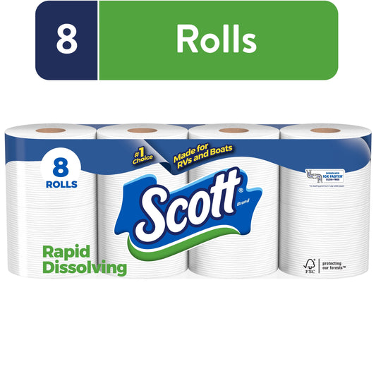 Versatile Scott Rapid-Dissolving Toilet Paper, 8 Double Rolls, 231 Sheets Per Roll (1,848 Total)