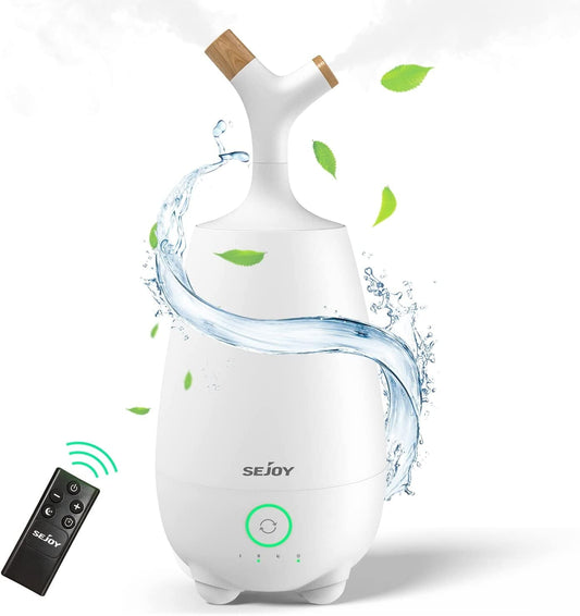 Versatile Sejoy Ultrasonic Humidifier for Home, Baby, 5L Large Capacity, Cool Mist, Remote Control, Auto Shut-off, White