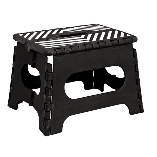 Classic Simplify Plastic 9" Stripe Top 1 Step Folding Step Stool, Black