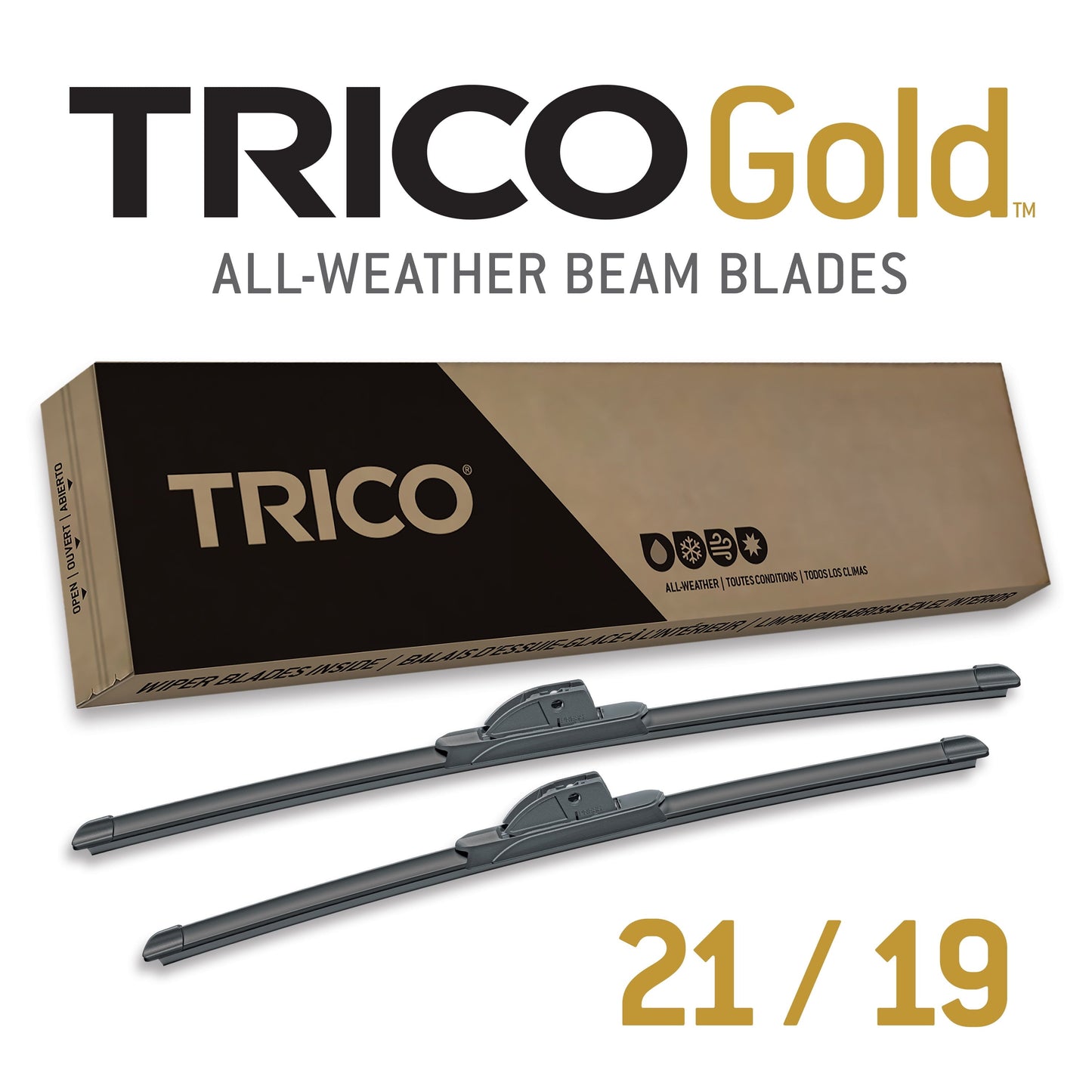 Classic TRICO Gold 2 Pack All Weather Automotive Replacement Wiper Blades 21 and 19 Inch (18-2119)