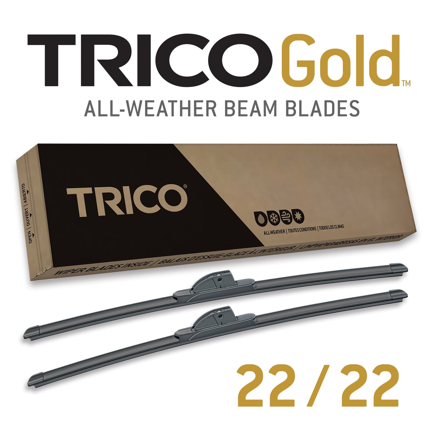 Versatile TRICO Gold 2 Pack All Weather Automotive Replacement Wiper Blades 22 and 22 Inch (18-2222)