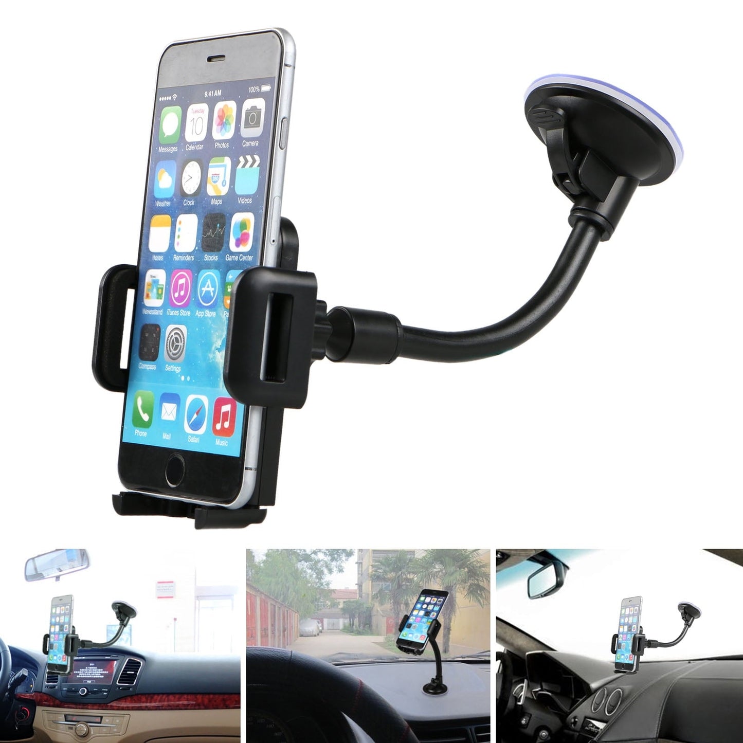 Classic TSV Universal Car Windshield Dashboard Suction Cup 360 Degree Mount Holder Stand for Cellphones iPhone Android, Long Arm Car Phone Holder Windscreen Car Cradle