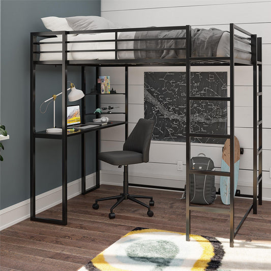 Versatile Teen Novogratz Hunter Full Size Metal Loft Bed, Black