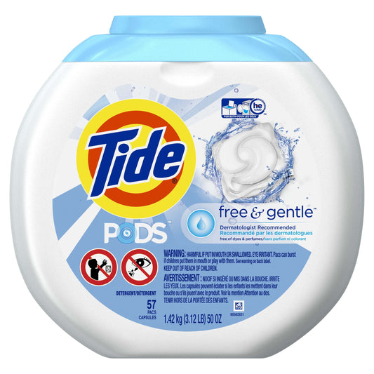 Classic Tide PODS and Gentle, Liquid Laundry Detergent, HE Compatible, 57 Count, Hypoallergenic, Unscented