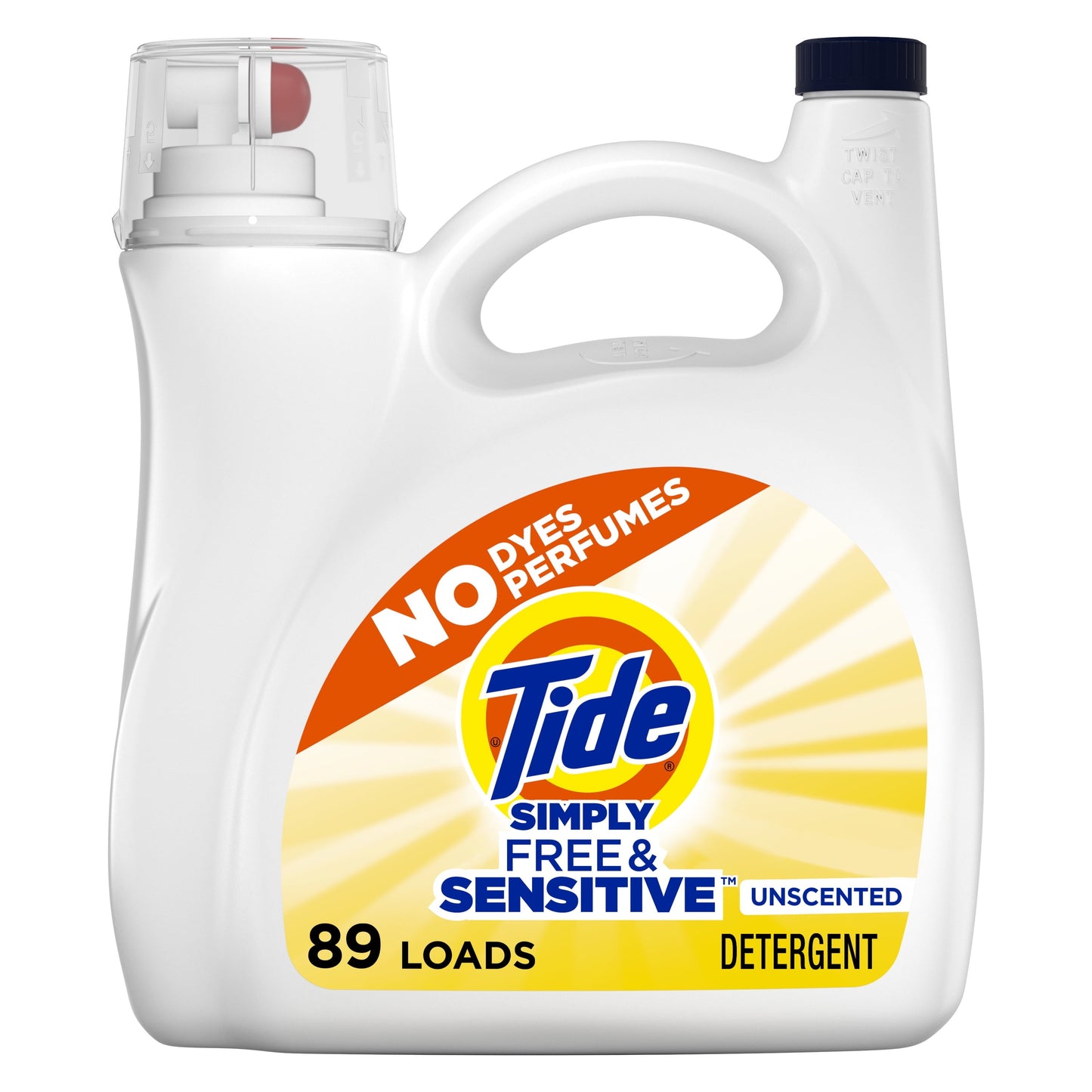 Classic Tide Simply Liquid Laundry Detergent, Free & Sensitive, 128 fl oz, 89 Loads